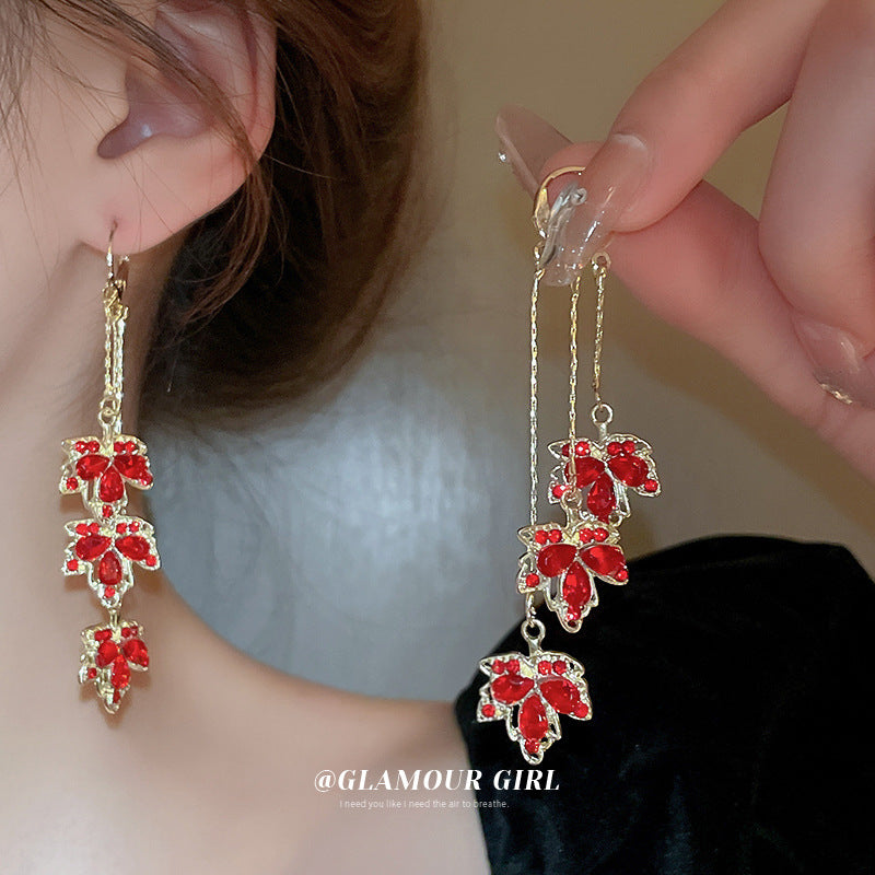 Alloy maple leaf chain tassel earrings (Minimo de Compra 2) MIC-BY015