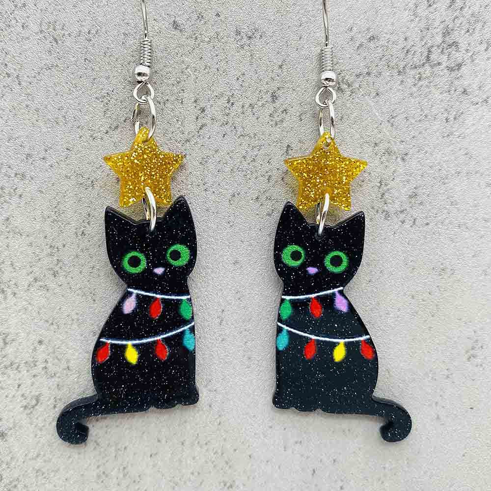 Acrylic Black Cat Bell Earrings (Minimo de Compra 2) MYA-ChenY035