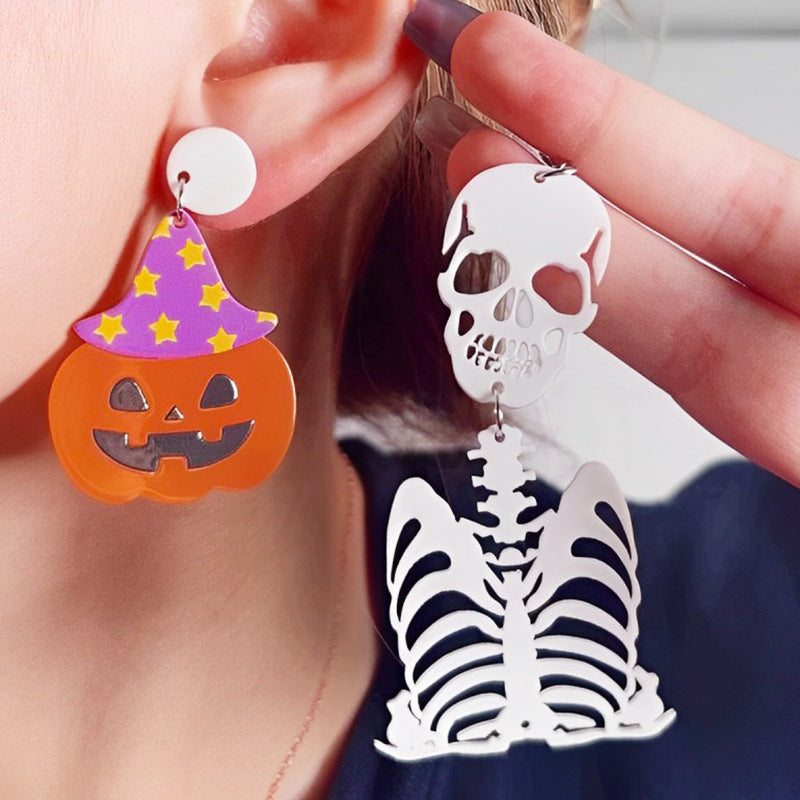 Acrylic Pumpkin Ghost Dark Earrings MIC-DuA098