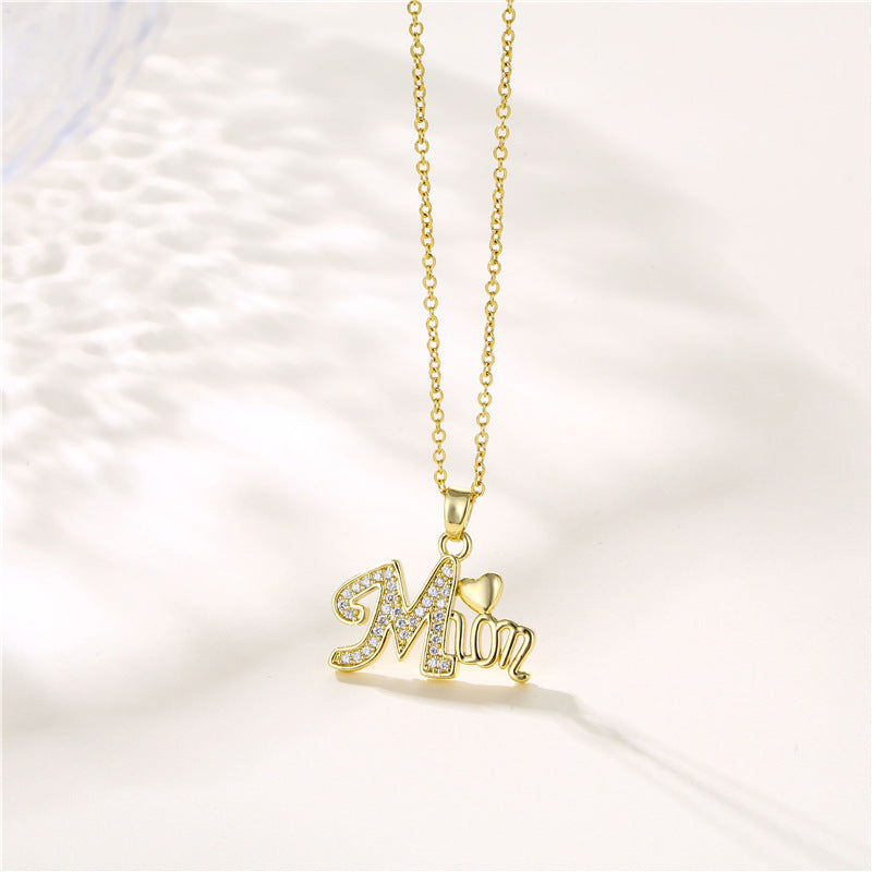 Stainless steel hollowed out letter MOM necklace MYA-QingR022