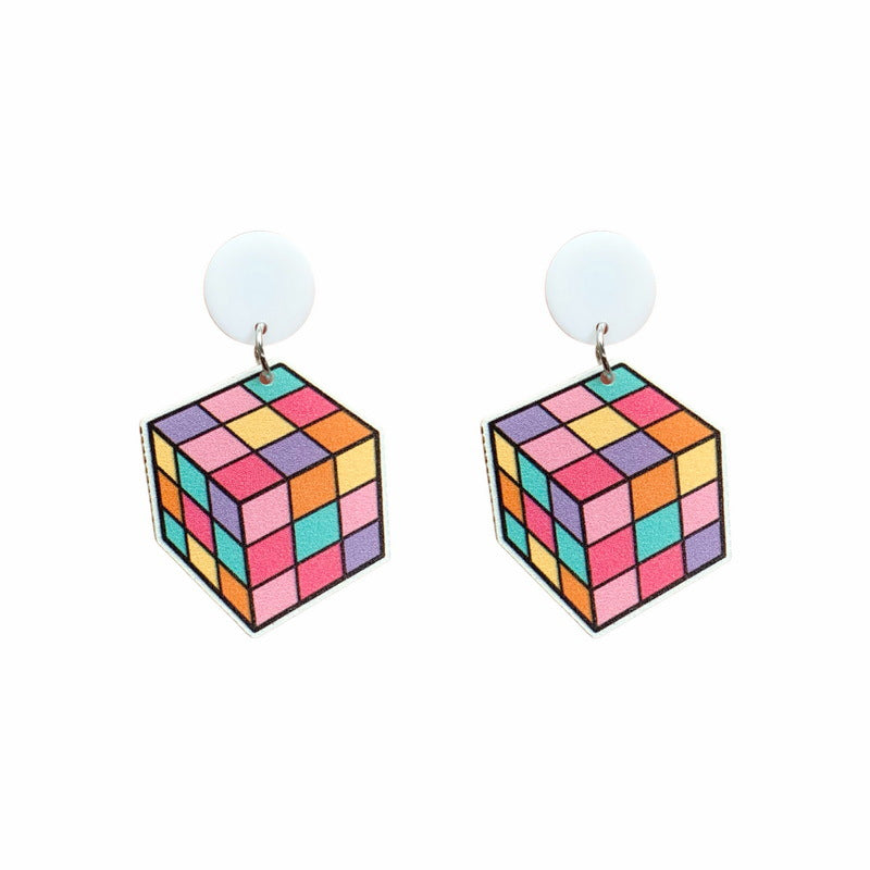 Acrylic Little Rubik's Cube Earrings MYA-XueP091