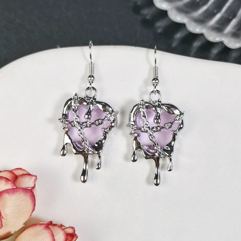 Heart Lava Heart Earrings with Alloy Imprisonment MIC-JunJ013