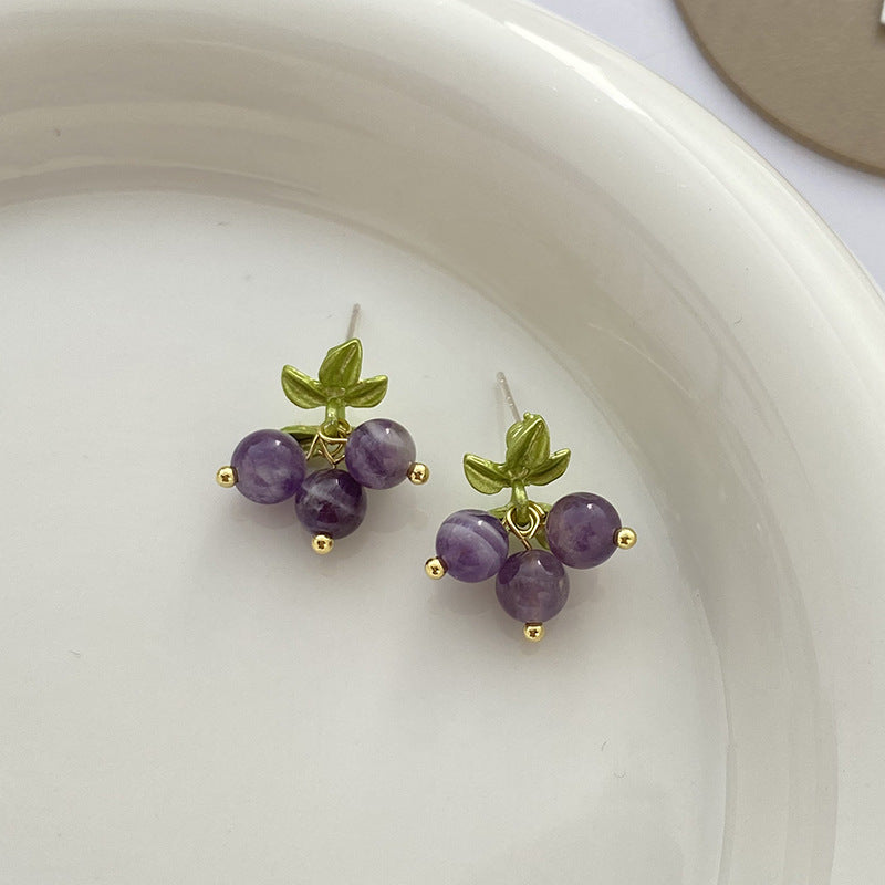 925 silver needle spring baking varnish grape earrings MIC-KGG024