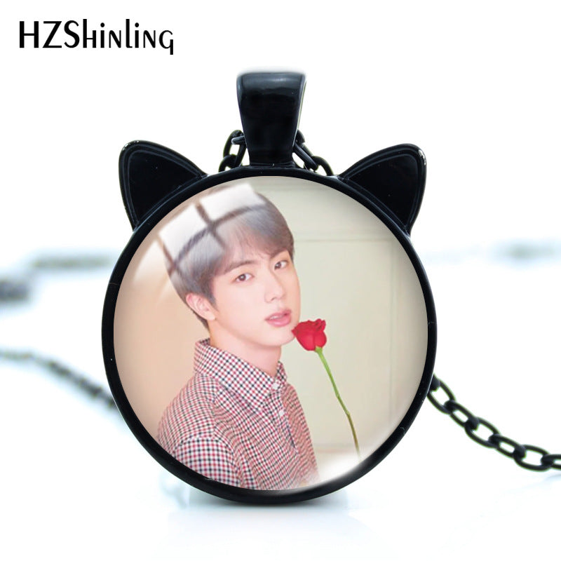 Alloy Time Gem Black Cat Ear Necklace MIC-XiangL032