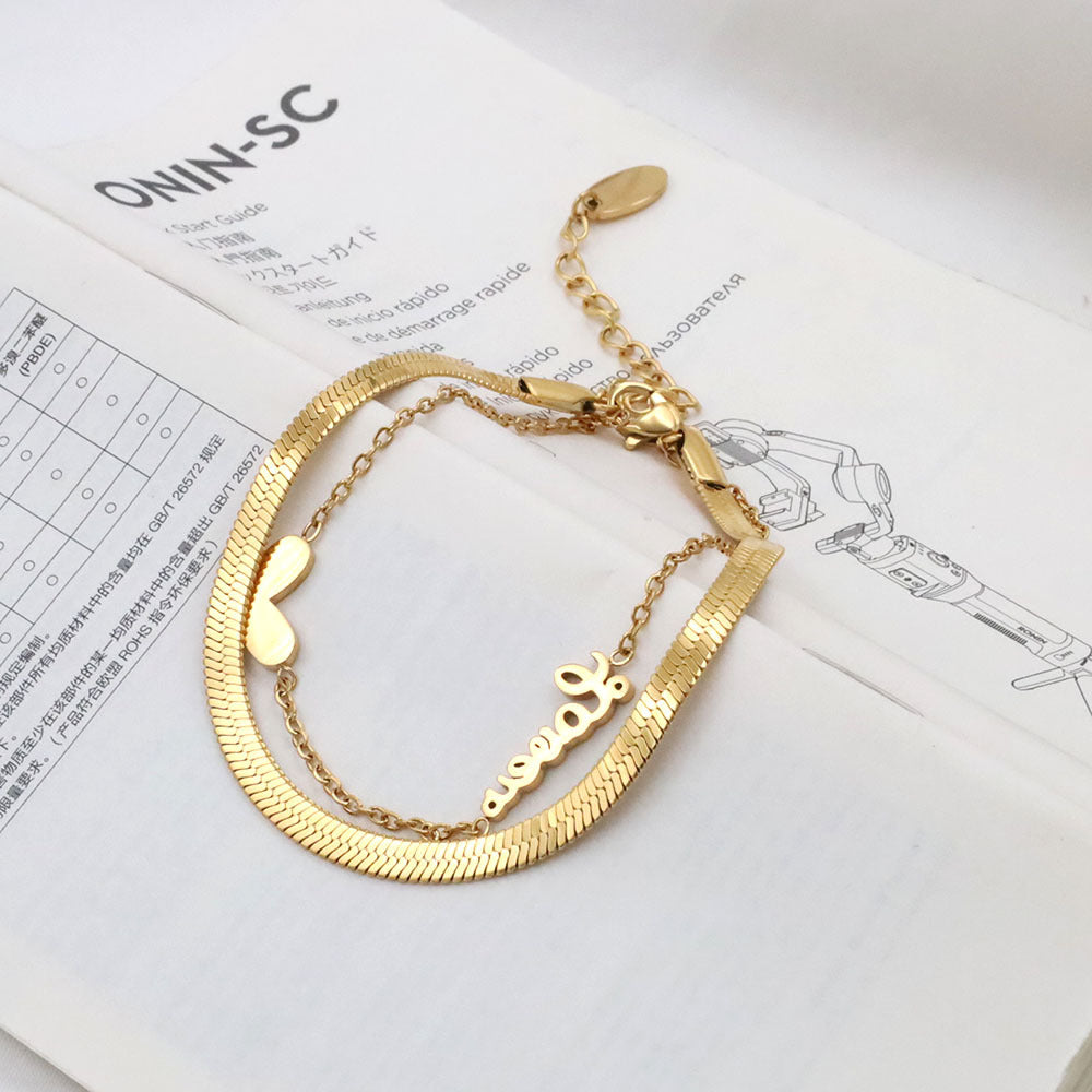 Stainless steel gold-plated letter heart bracelet MYA-XuanJ017