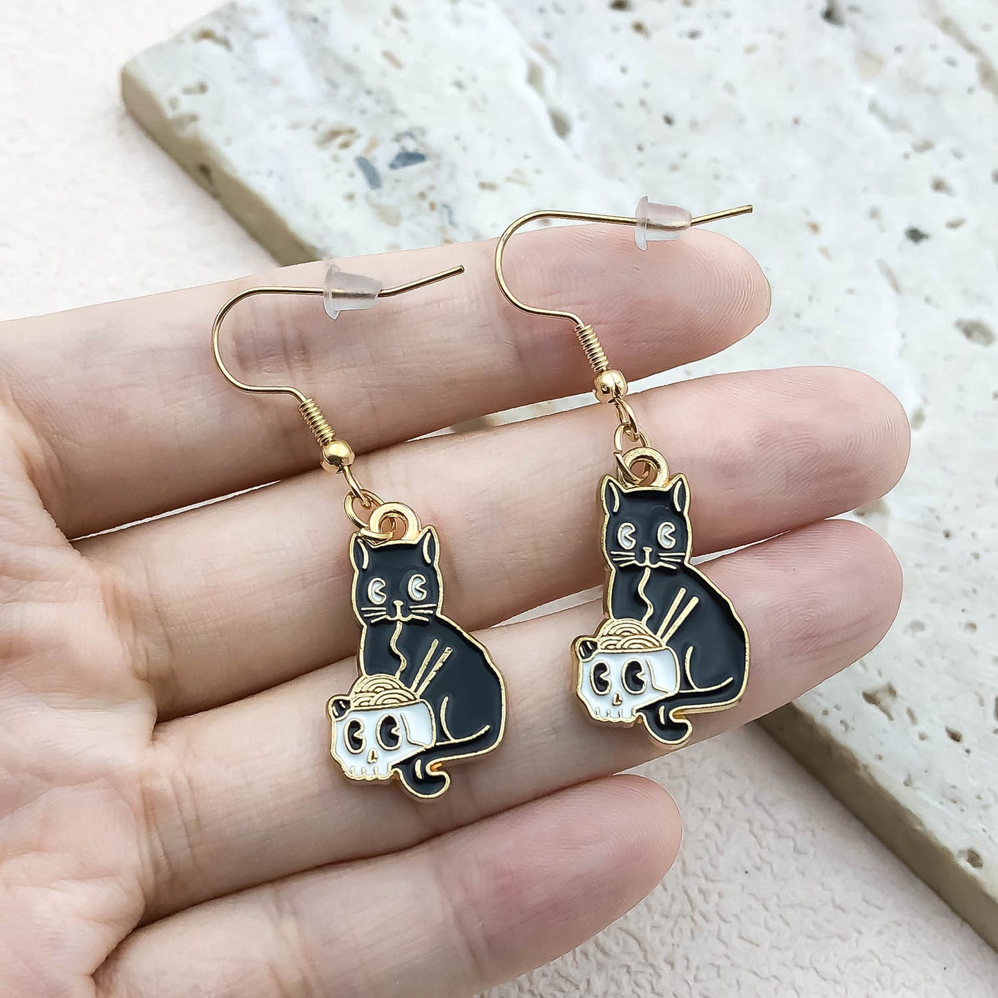 Alloy Halloween Black Cat Skull Earrings (Minimo de compra 5) MIC-OuL008