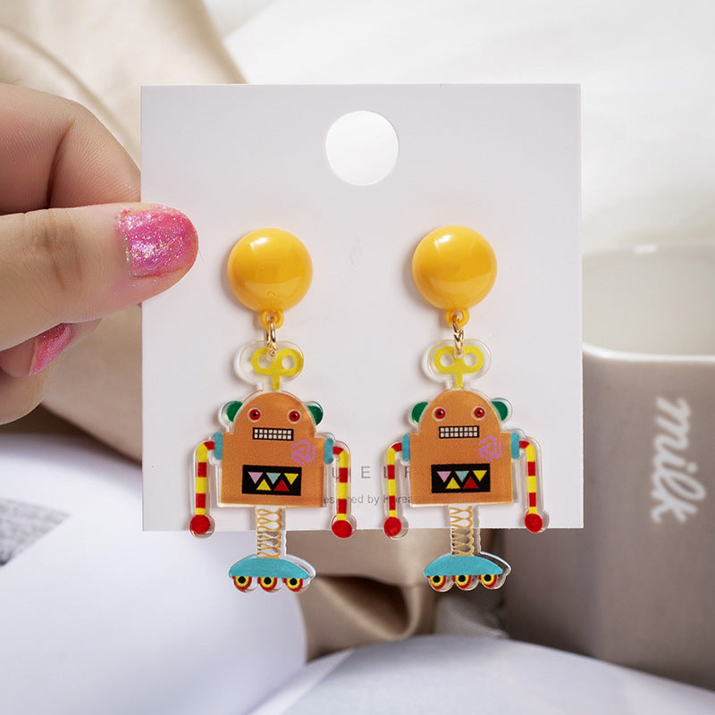 Acrylic Little Yellow Robot Earrings MIC-JuF011