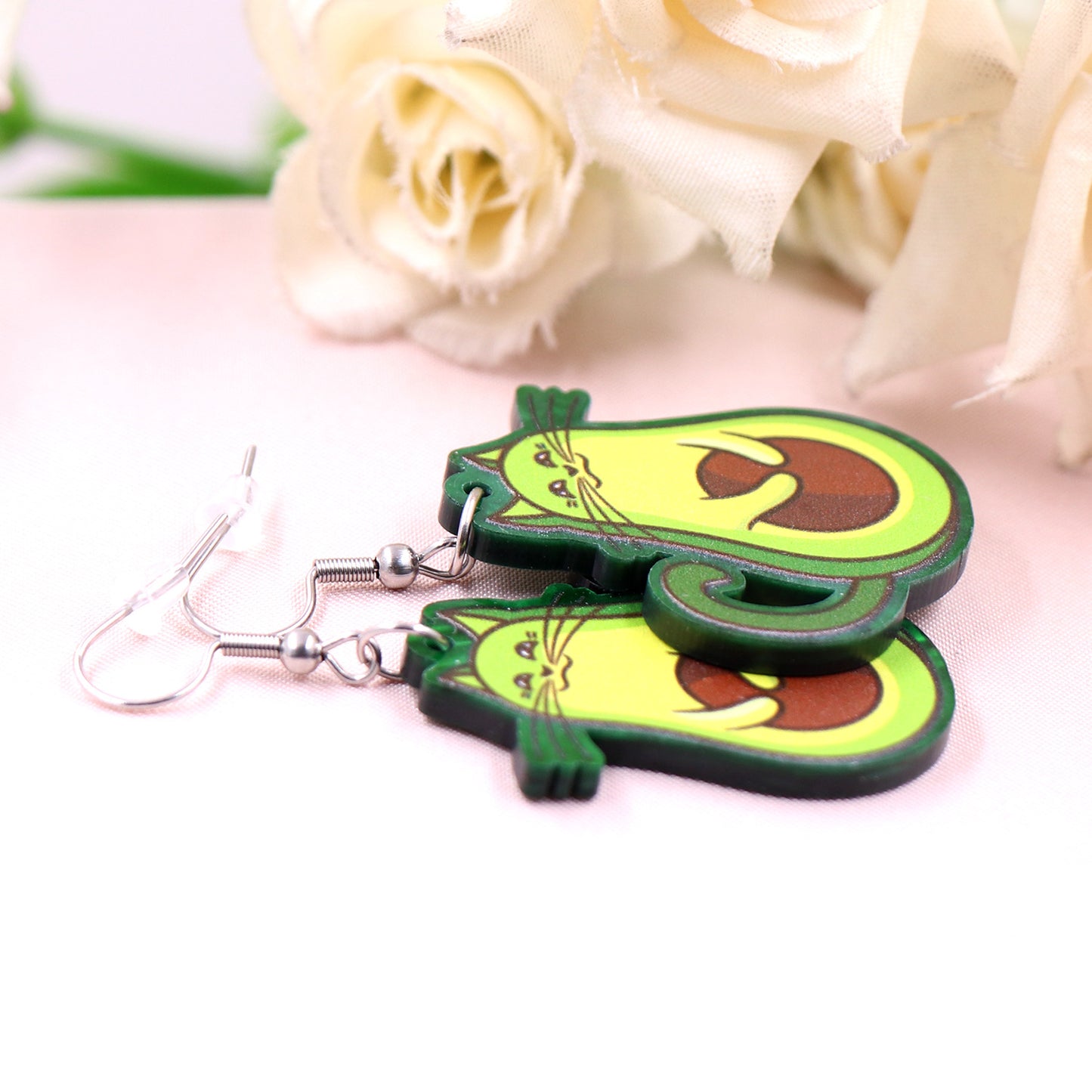 Alloy acrylic cat avocado earrings (Minimo de compra 5) MIC-XiaoY085