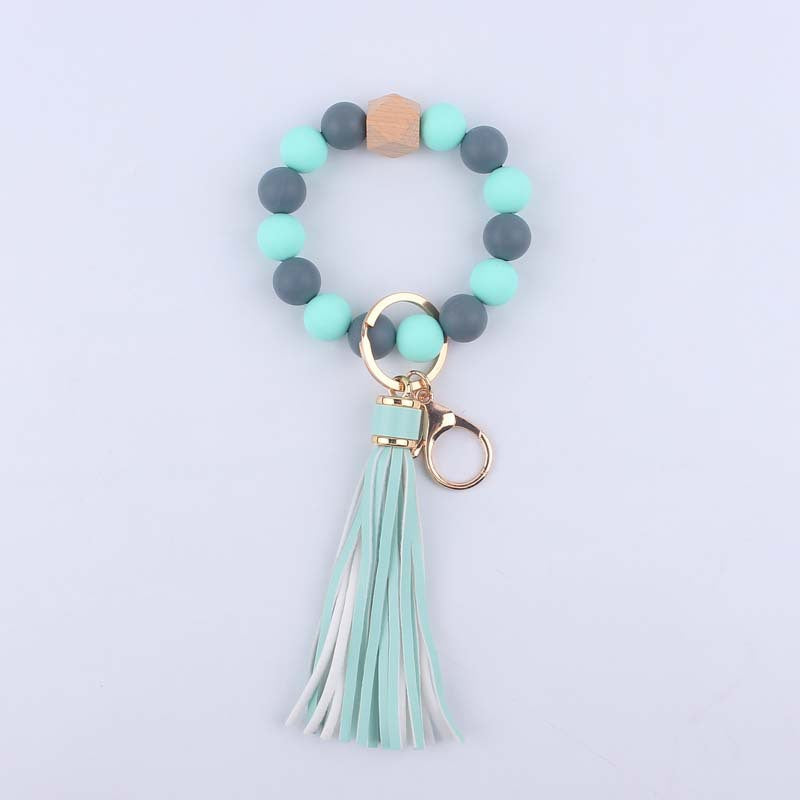 Keychains Silicone Beads Octagon Leather Tassel Wristlet MIC-YWGT003