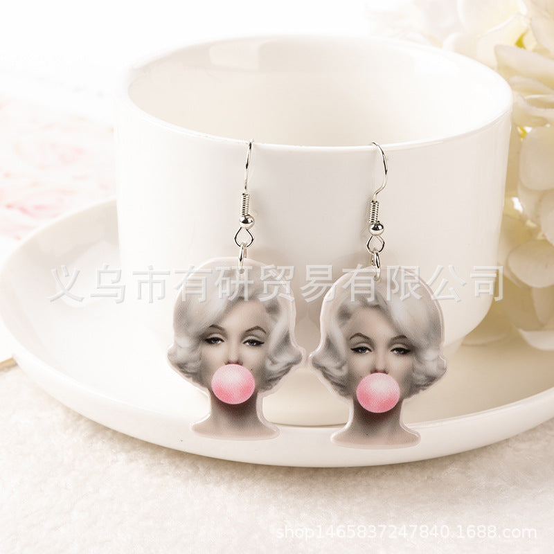 Resin printed bubble blown girl earrings (Minimo de Compra 2) MIC-YouY022