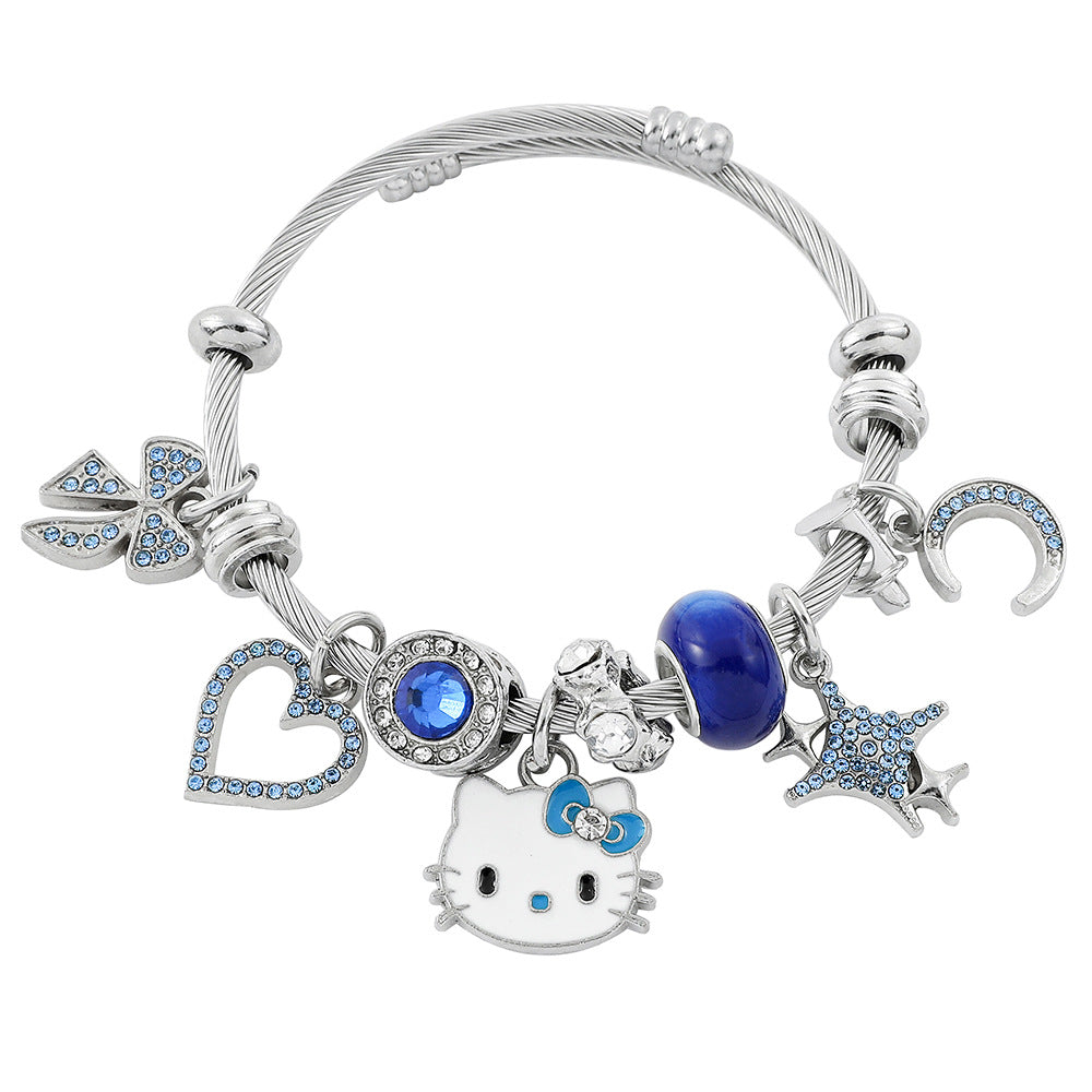 Alloy Blue Diamond KT Cat Bracelet (Minimo de Compra 5) MIC-ZhuoX020