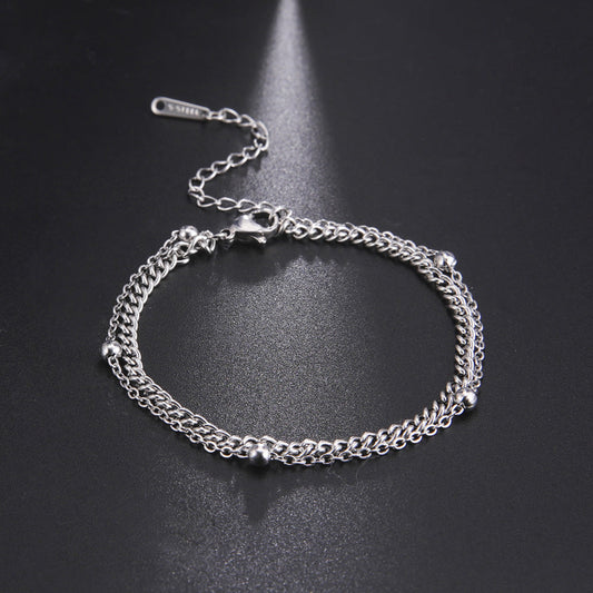 Bracelet Stainless Steel Double Layered Strap Bead Chain QiJu012