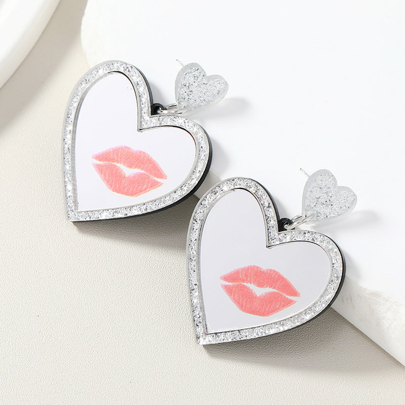 Acrylic Sparkling Pink Love Mirror Earrings (Minimo de Compra 3) MIC-HaoC004