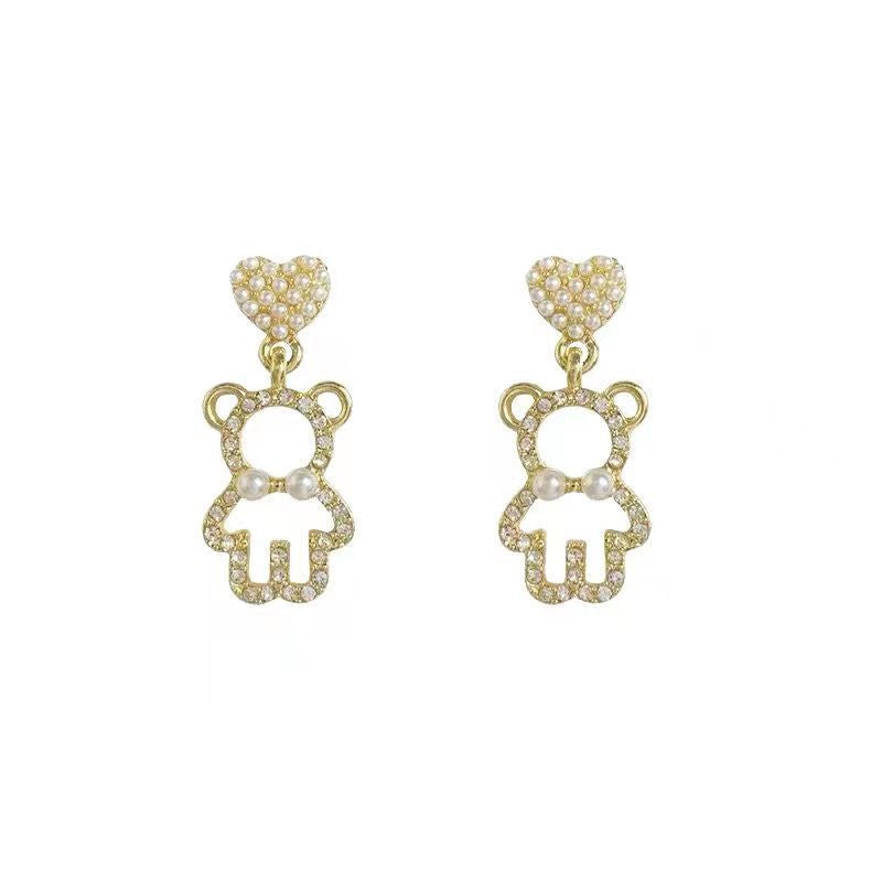 Alloy pearl love little bear earrings MIC-WanY002