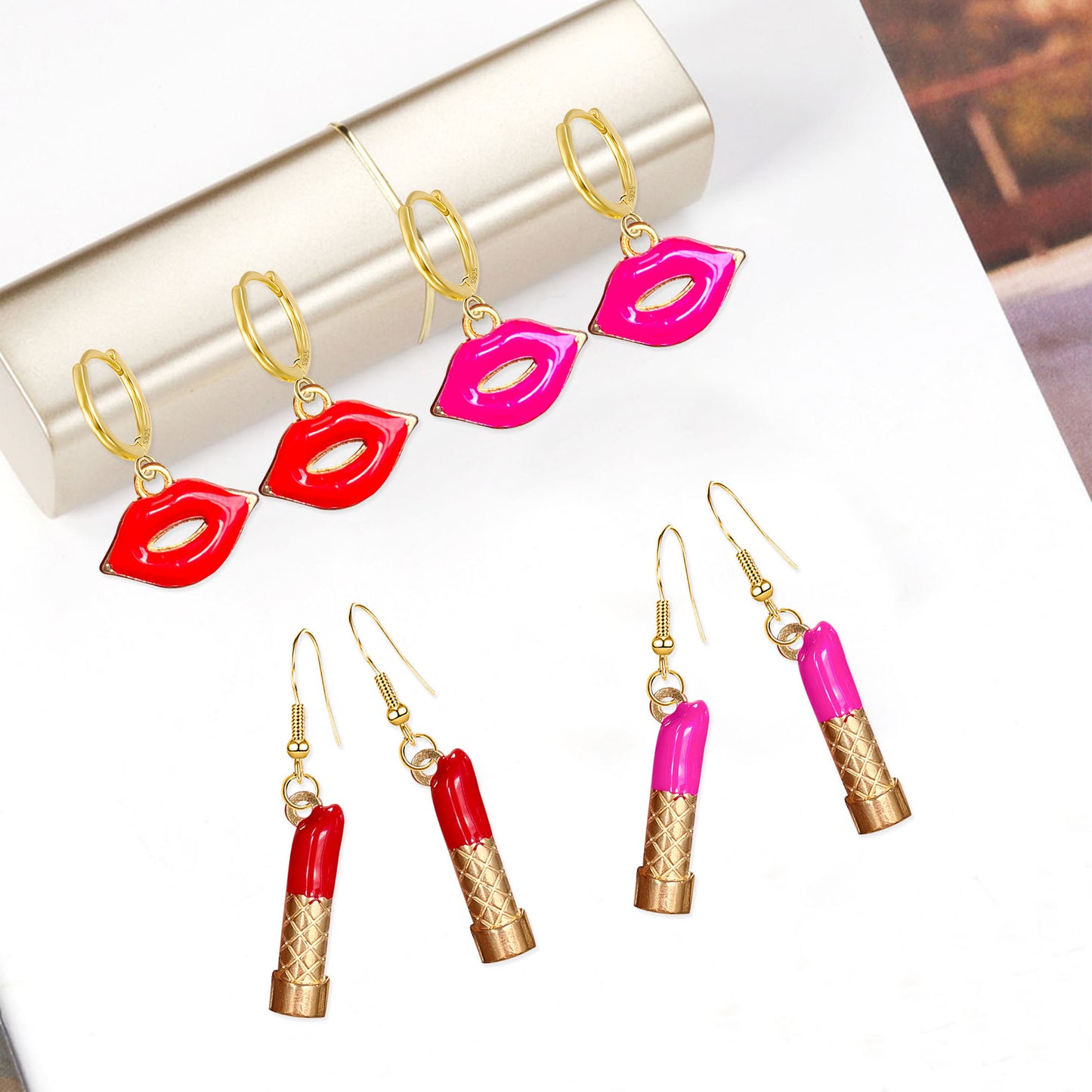 Acrylic Mini Red Lip Lipstick Earrings (Minimo de Compra 2) MYA-YunXi005