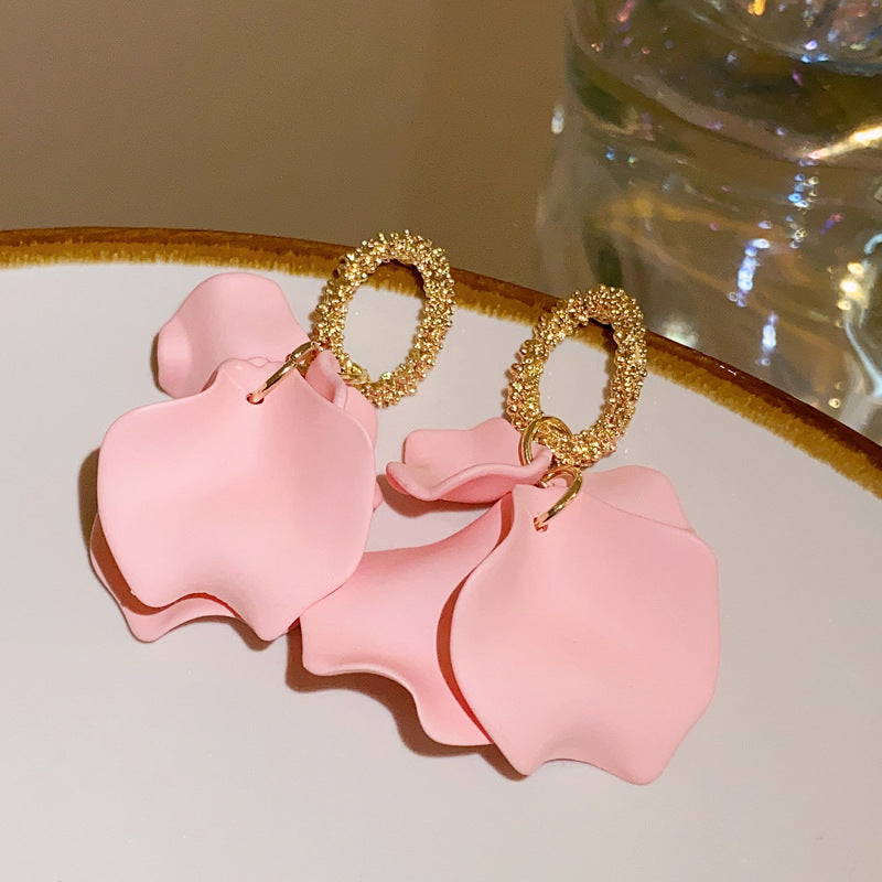 Alloy Pink Flower Pearl Earrings (Minimo de compra 2) MIC-FengM002