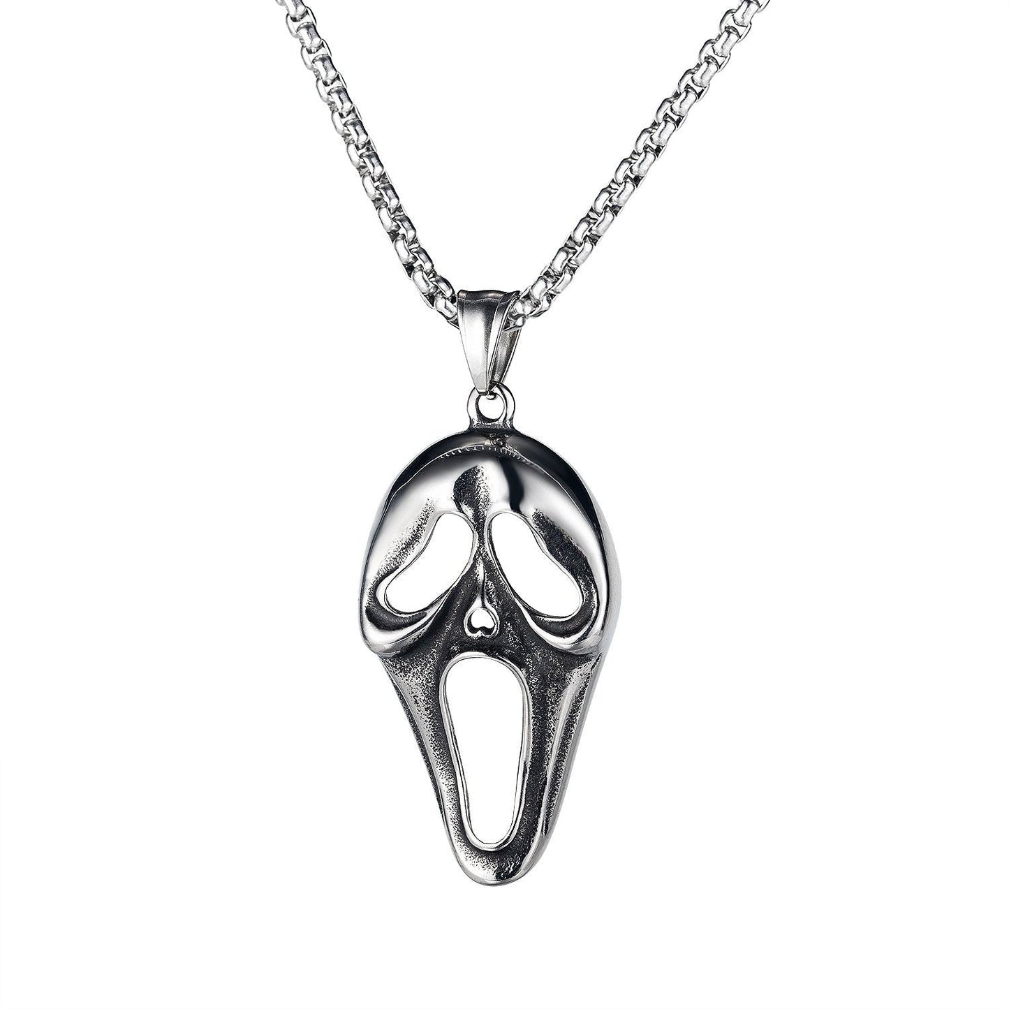 Necklace Stainless Steel Halloween Retro Crescent Skull Demon MoFei001