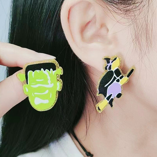 Acrylic Halloween Pumpkin Bat Earrings (Minimo de Compra 2) MYA-DuA044