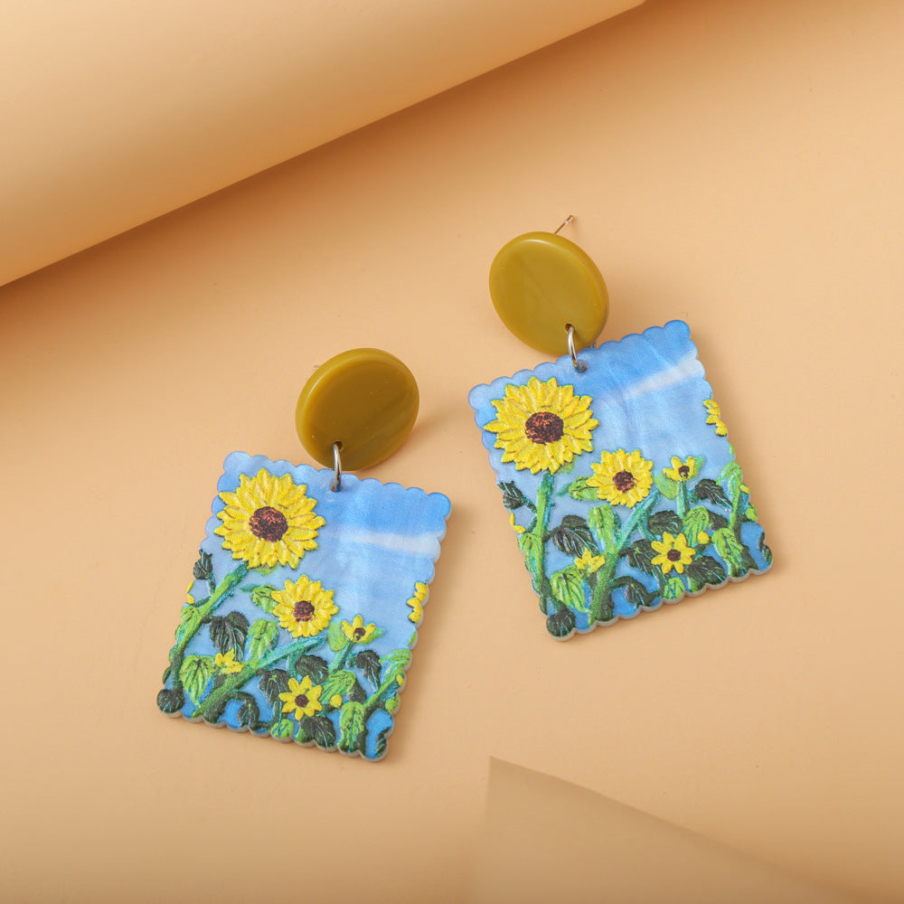 Resin Stereo Printing Oil Painting Earrings (Minimo de Compra 5) MYA-ZeX005