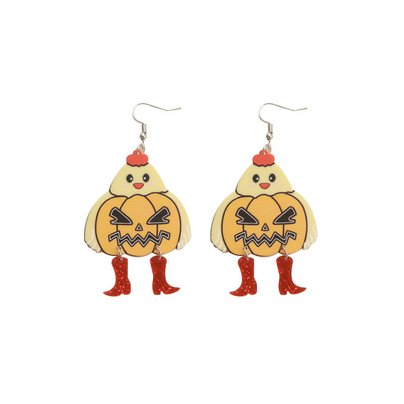 Acrylic Halloween cartoon pumpkin chicken earrings (Minimo de Compra 3) MIC-OuG053