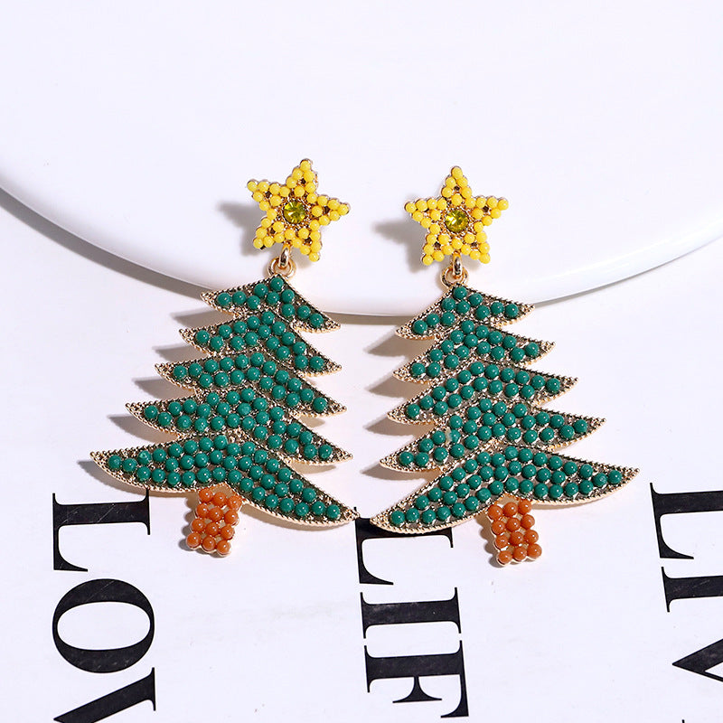 Alloy Christmas Tree Earrings (Minimo de Compra 2) MIC-DWKM002