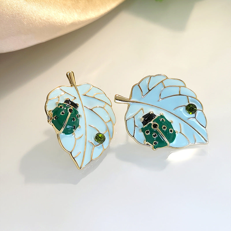 Alloy enamel ladybug leaf earrings (Minimo de compra 3) MIC-MeiY004