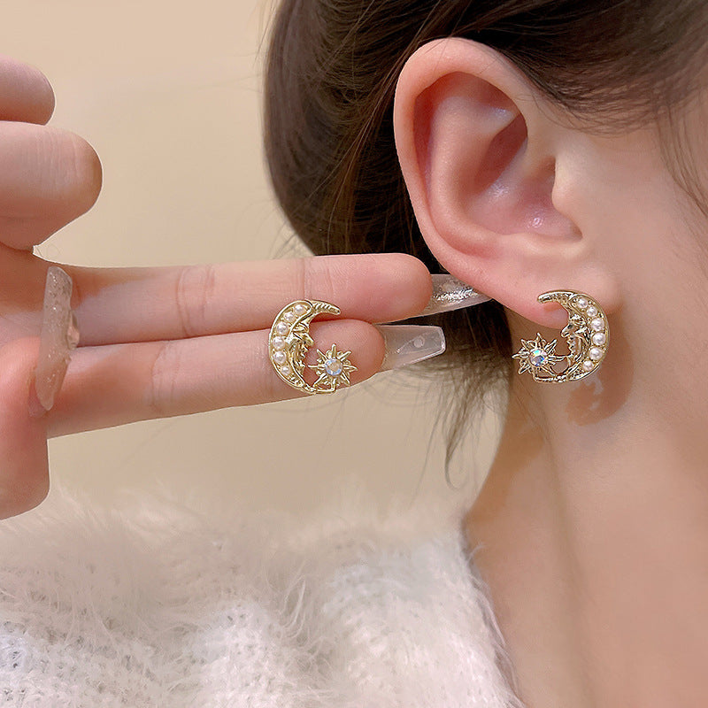 Alloy pearl moon earrings MIC-LvS017