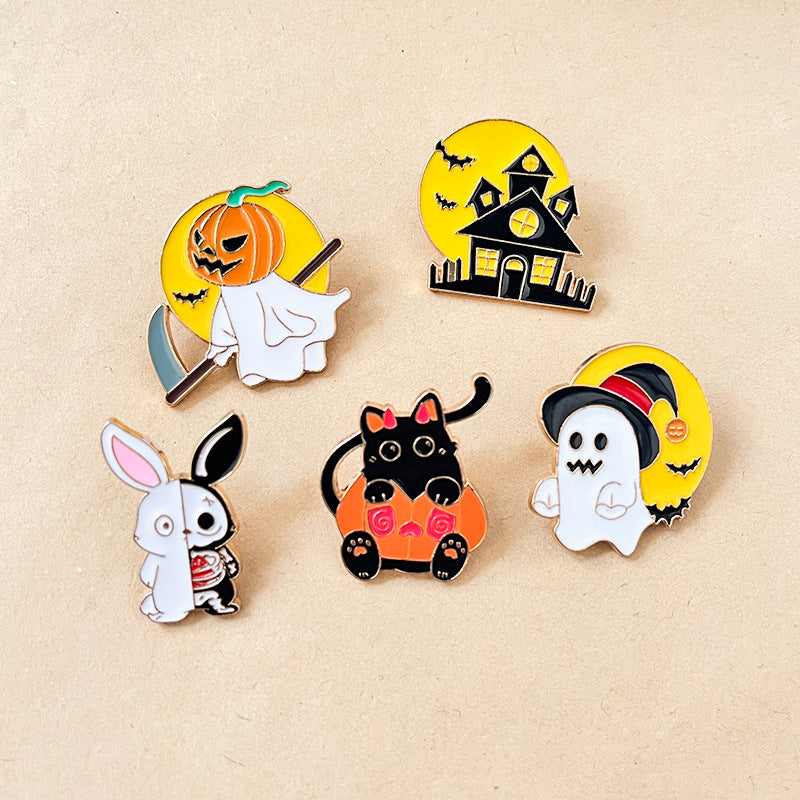 Alloy Halloween pumpkin cat brooch (Minimo de compra 2) MIC-DongQ024