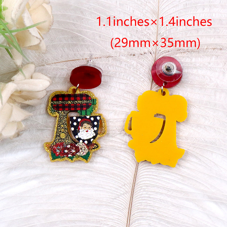 Acrylic coffee machine Santa Claus earrings (Minimo de compra 5) MYA-XiaoY065