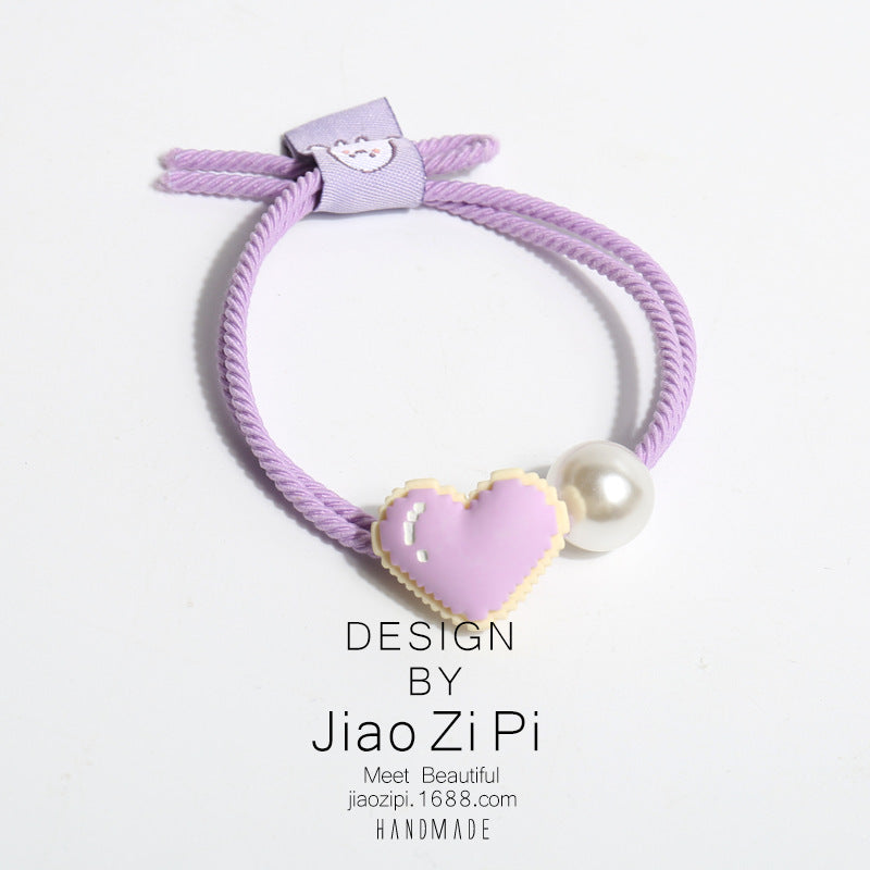 Resin Heart White Pearl Hair Rope (Minimo de Compra 2) MIC-JZP019