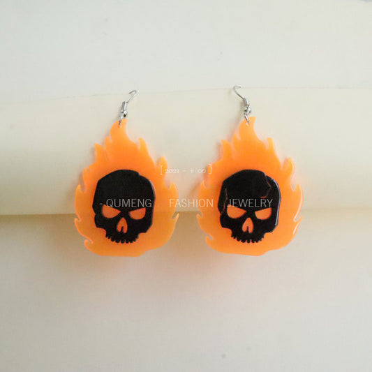 Acrylic Halloween Flame Skull Earrings (Minimo de Compra 3) MIC-OuG064