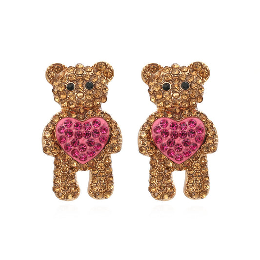 Alloy Full Diamond Little Bear Vintage Earrings MIC-BoL004