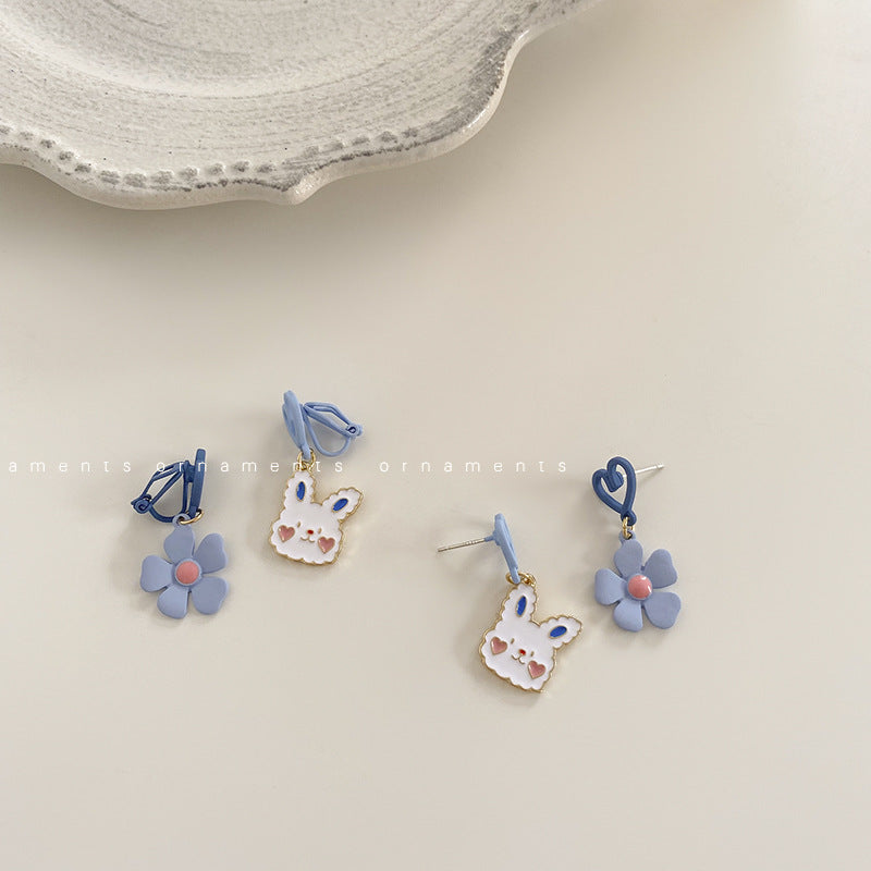 Alloy blue flower rabbit ear clip (Minimo de Compra 2) MIC-ShangY002