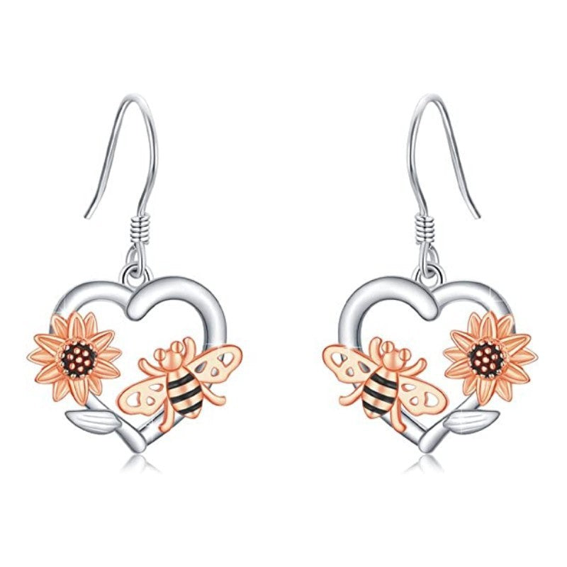 Alloy Sunflower Heart shaped Earrings (Minimo de compra 10) MIC-ZhuY003