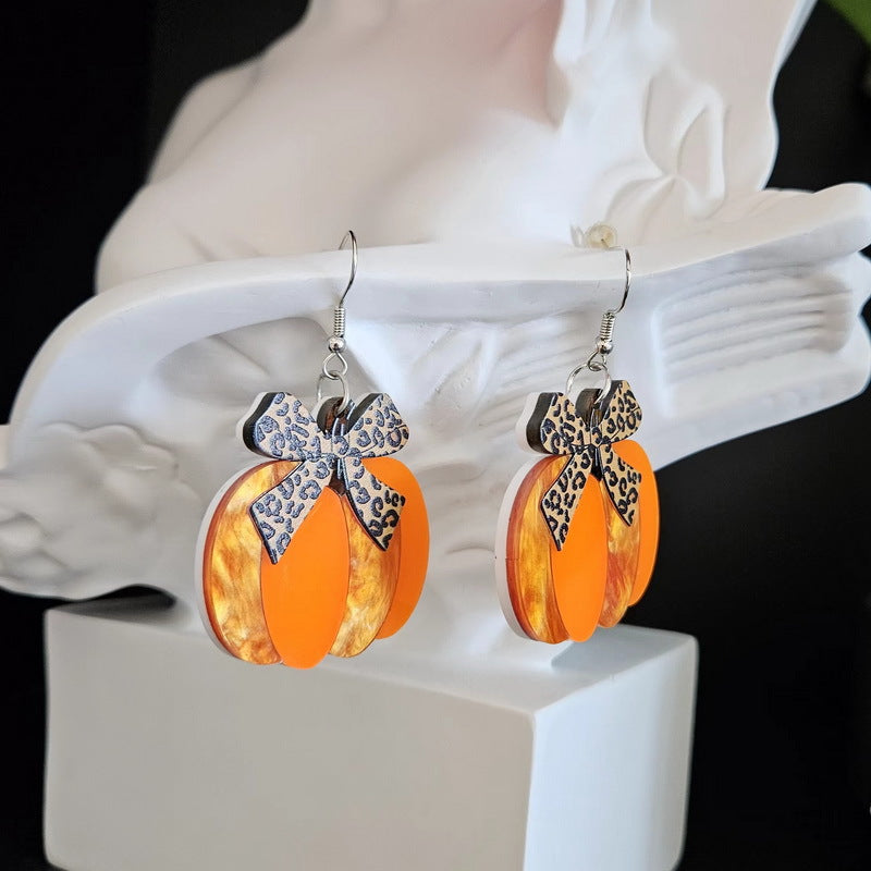 Acrylic leopard print bow pumpkin earrings MIC-XueP188