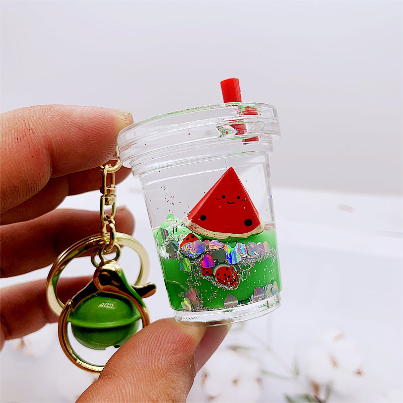 Keychain Acrylic Fruit Milk Tea Cup Quick Sand MOQ≥2 DMF025