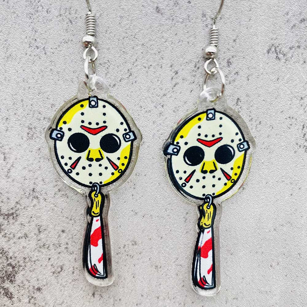 Acrylic Halloween Skull Head Ring Earrings (Minimo de Compra 2) MIC-ChenY024