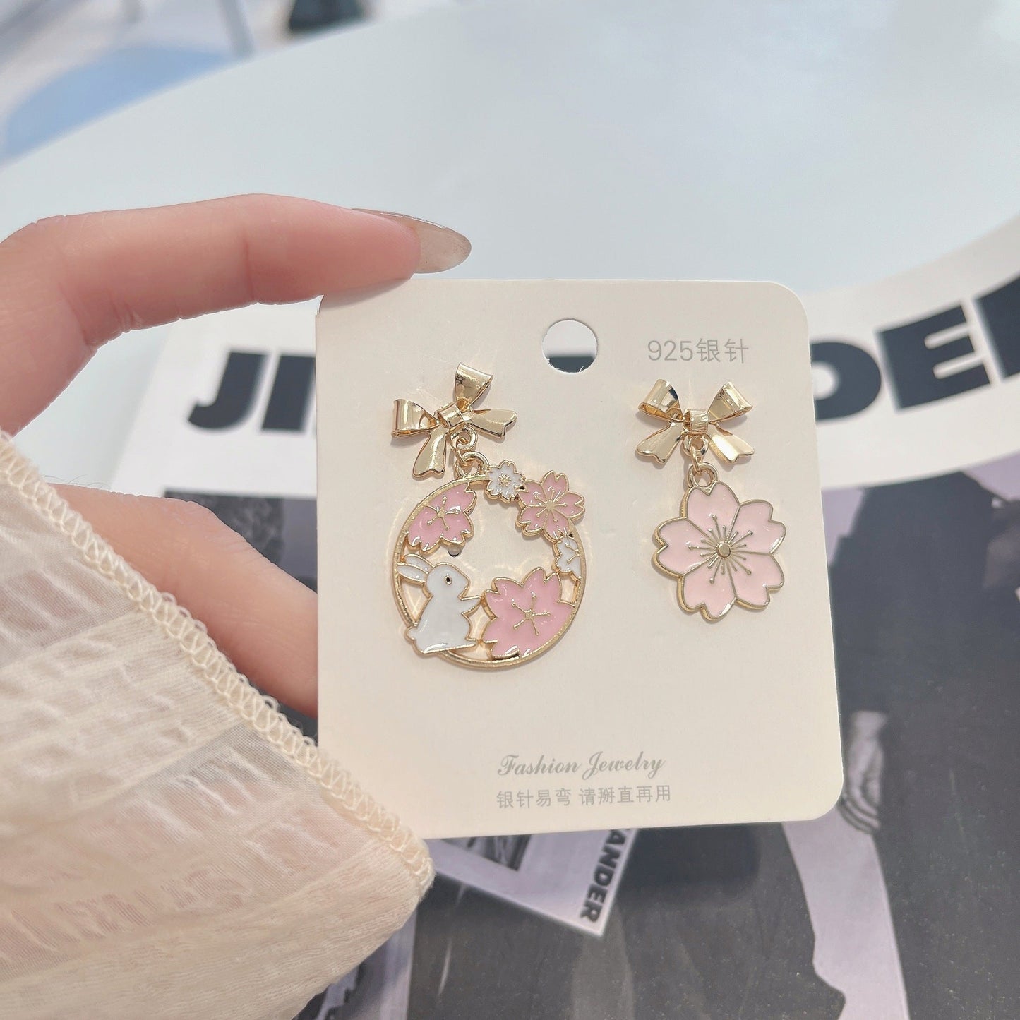 Earrings Alloy Bunny Asymmetric Flowers aimei007