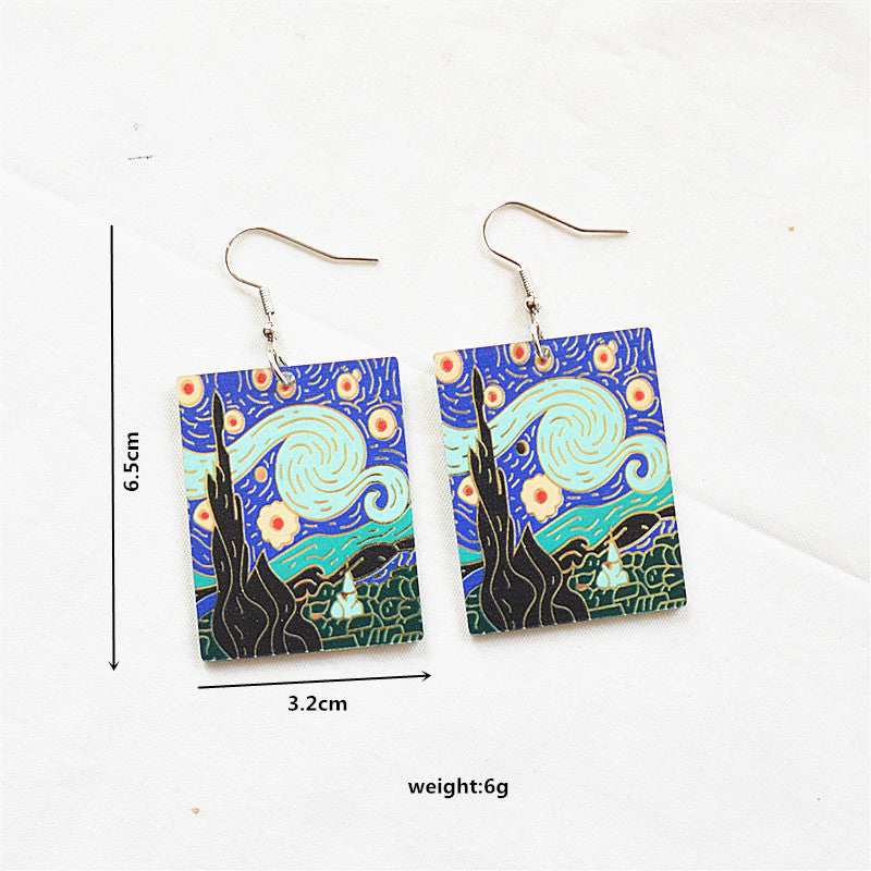 Acrylic Van Gogh artwork element earrings MIC-XieN061