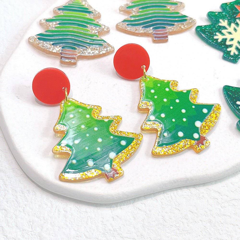 Alloy printed Christmas tree earrings (Minimo de Compra 2) MYA-PingH038