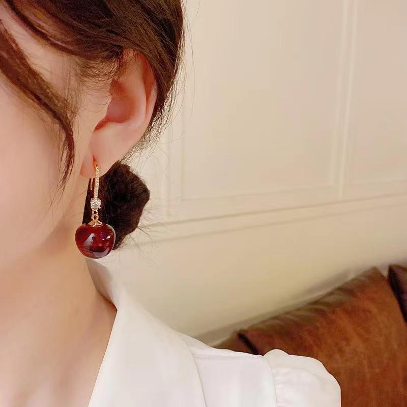 Alloy personalized red cherry earrings MIC-HanC007