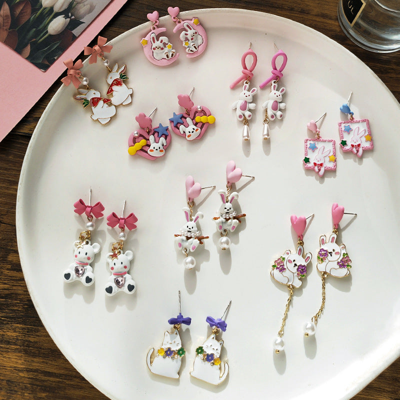 Alloy pink heart-shaped rabbit earrings (Minimo de compra 2) MIC-YBY032