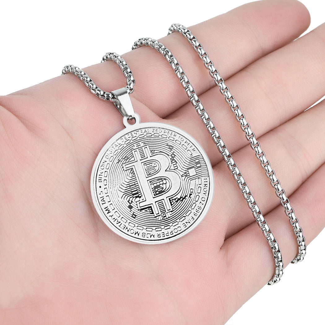 Stainless Steel Bitcoin Pendant Necklace