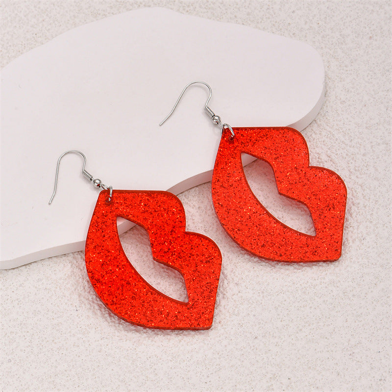 Acrylic Red Lip Earrings (Minimo de compra 2) MIC-GanL020