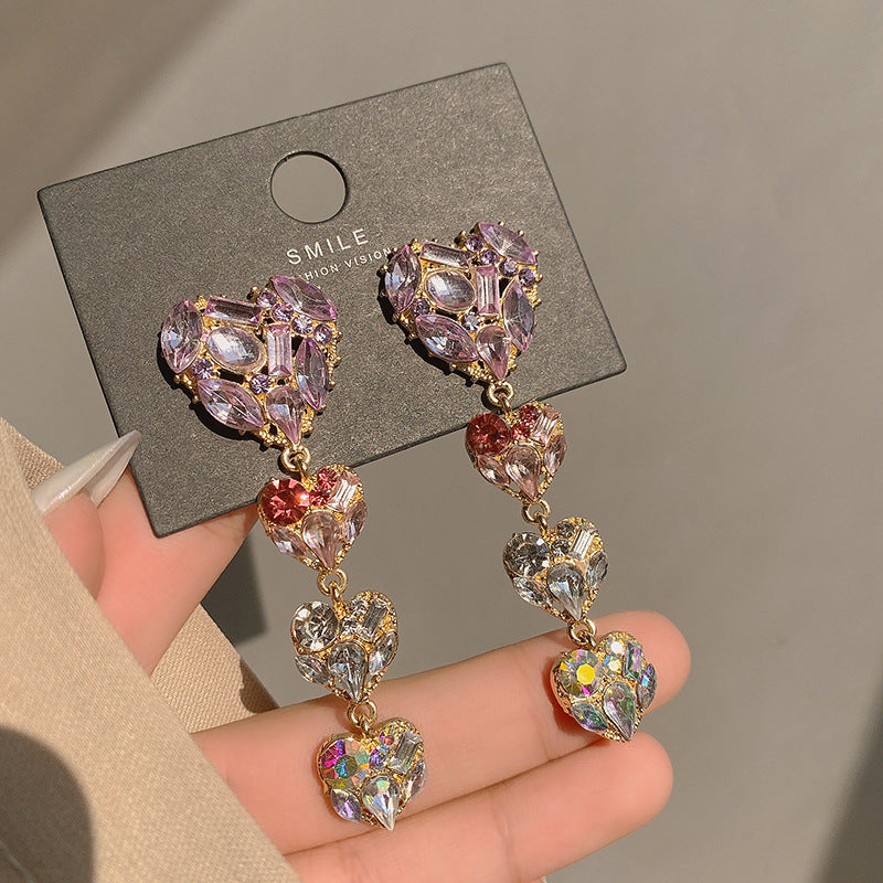 Alloy full diamond purple heart earrings MIC-HuaY002