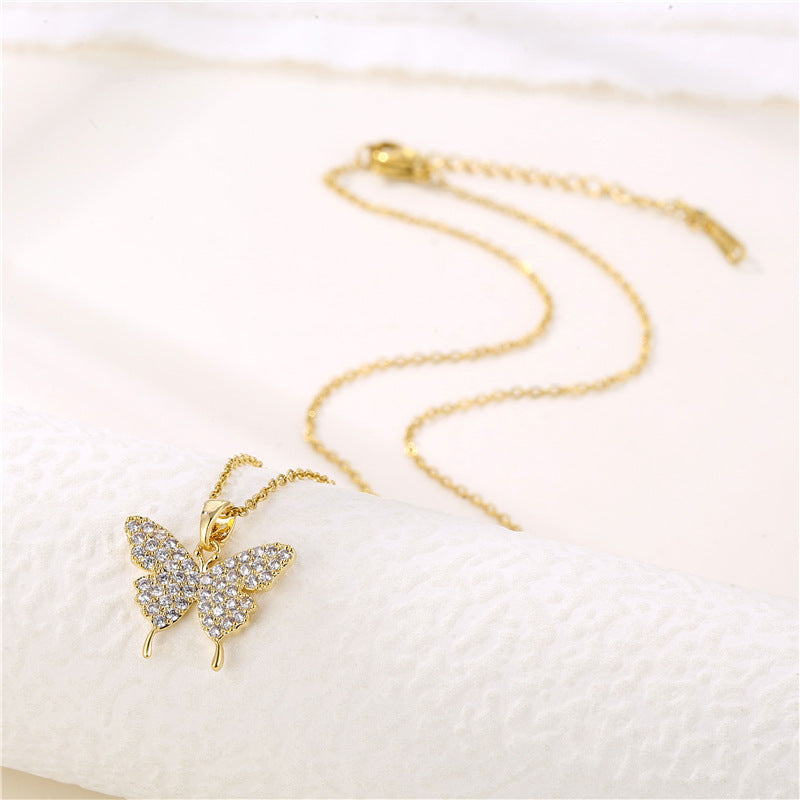 Stainless steel diamond butterfly necklace MYA-QingR013