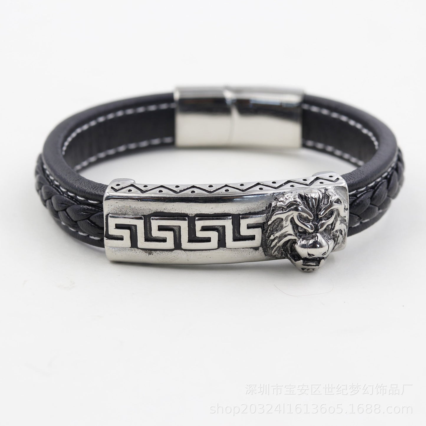 Bracelet Stainless Steel Rock Lion Braided Leather Cord SJMH005