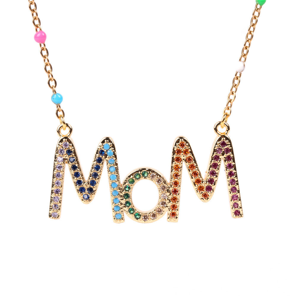 Copper Drop Oil Inlaid Diamond Letter Necklace MIC-TianY009