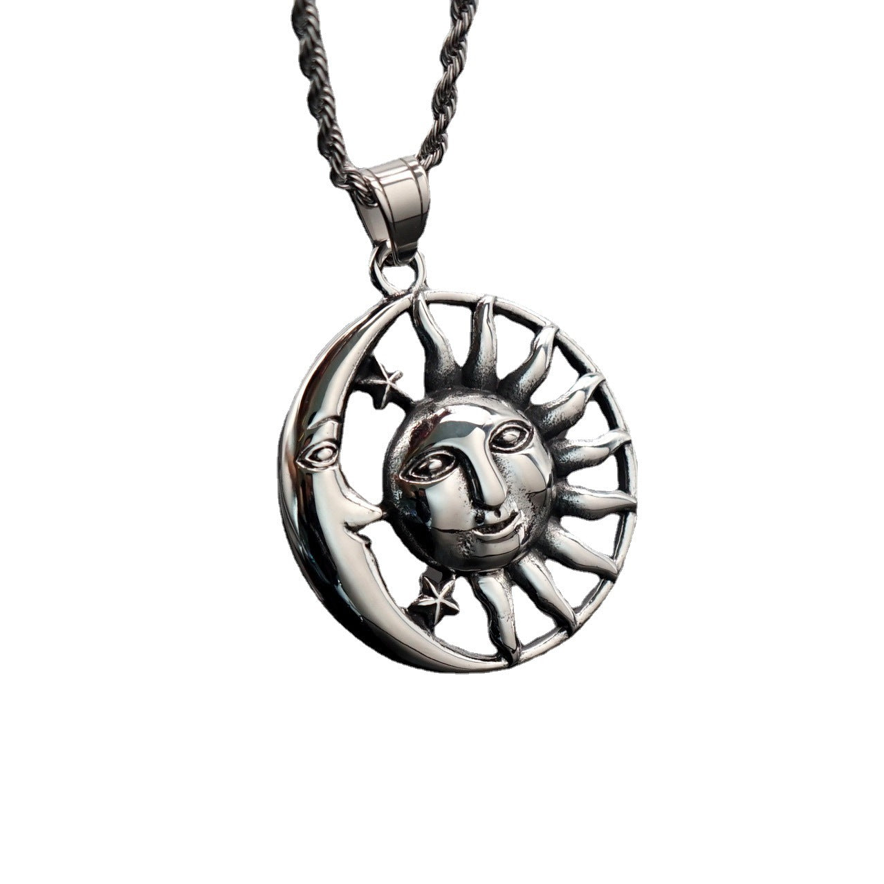 Necklace Stainless Steel Retro Sun Moon Tong Hui Sun Minimo de compra 3 XiWen004