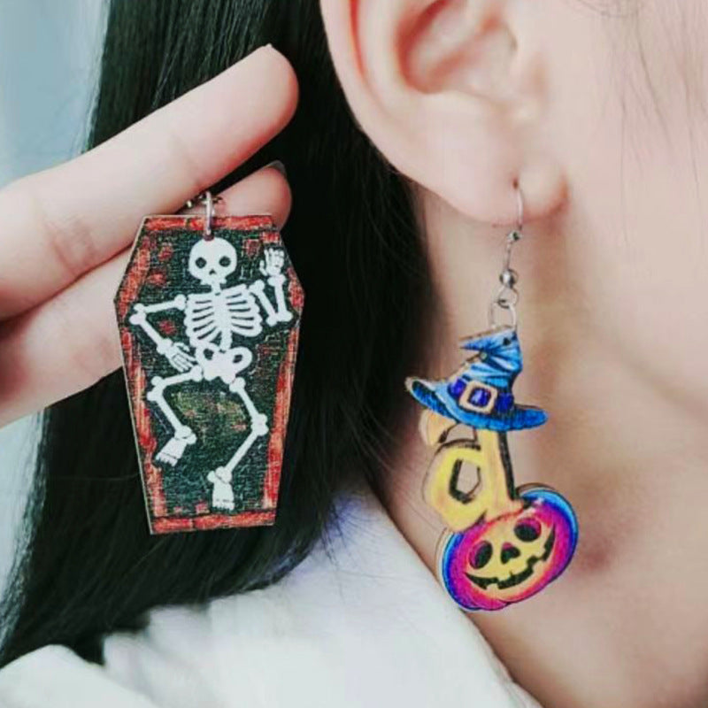 Acrylic Halloween Wood Earrings (Minimo de Compra 2) MYA-DuA019